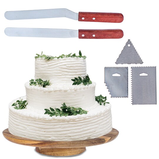 Spec101; Spec101 Acacia Cake Turntable with Cake Decorating Kit - 12.8-Inch Cake Stand; Category:Serveware; Image:1